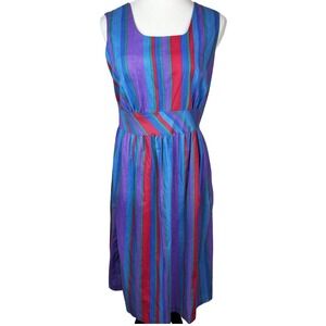 Vintage 90s New Perspective Dress Women 14 Striped Midi Made USA Sleeveless